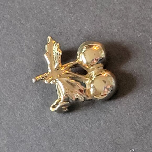 Vintage Gold-Tone Cherry Brooch Pin With Leaf Design - Picture 2 of 5